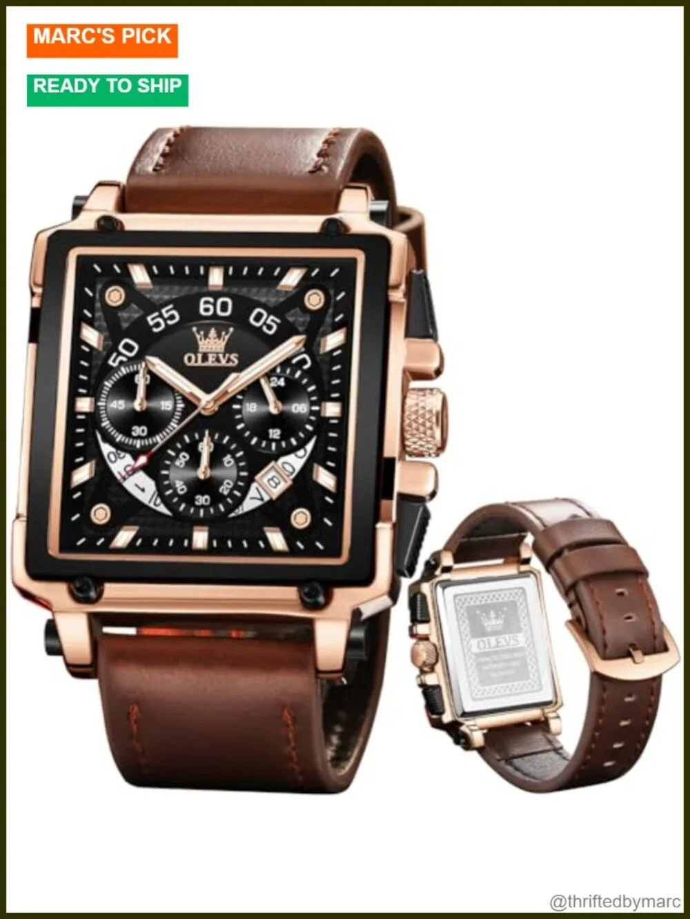 Multifunctional Chronograph Leather Watch with Luminous Hands 3ATM Waterproof